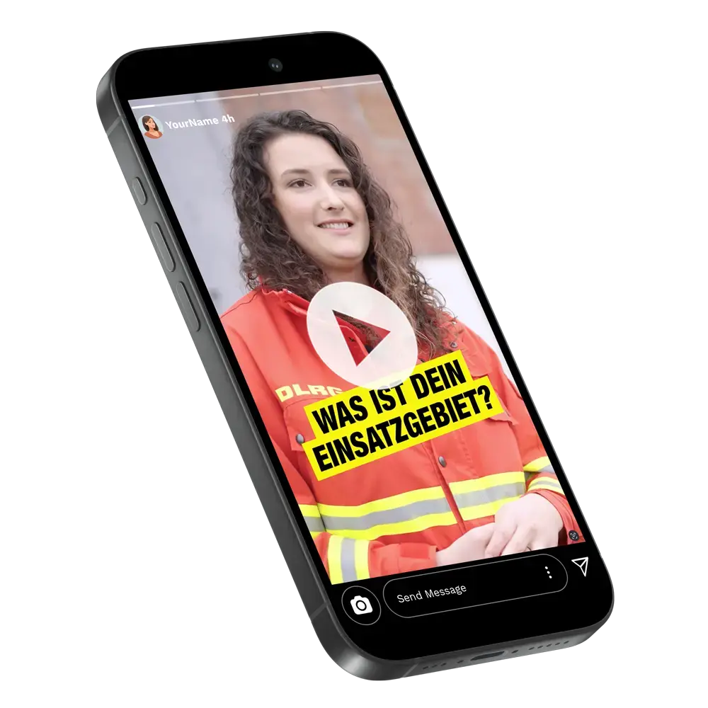 Das Bild zeigt ein Smartphone mit einer Videopreview des Interviews mit einem Kampagnengesicht der DLRG.
