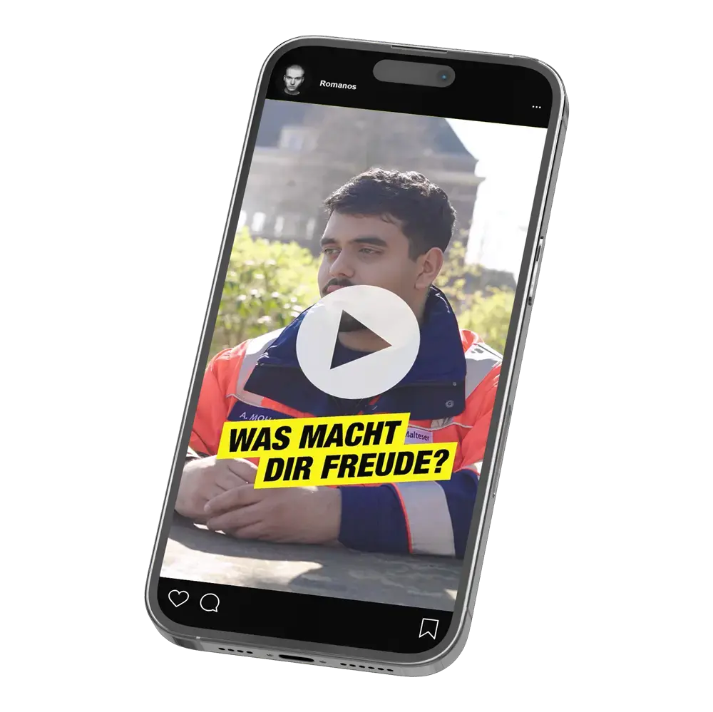 Das Bild zeigt ein Smartphone mit einer Videopreview des Interviews mit einem Kampagnengesicht vom MHD.