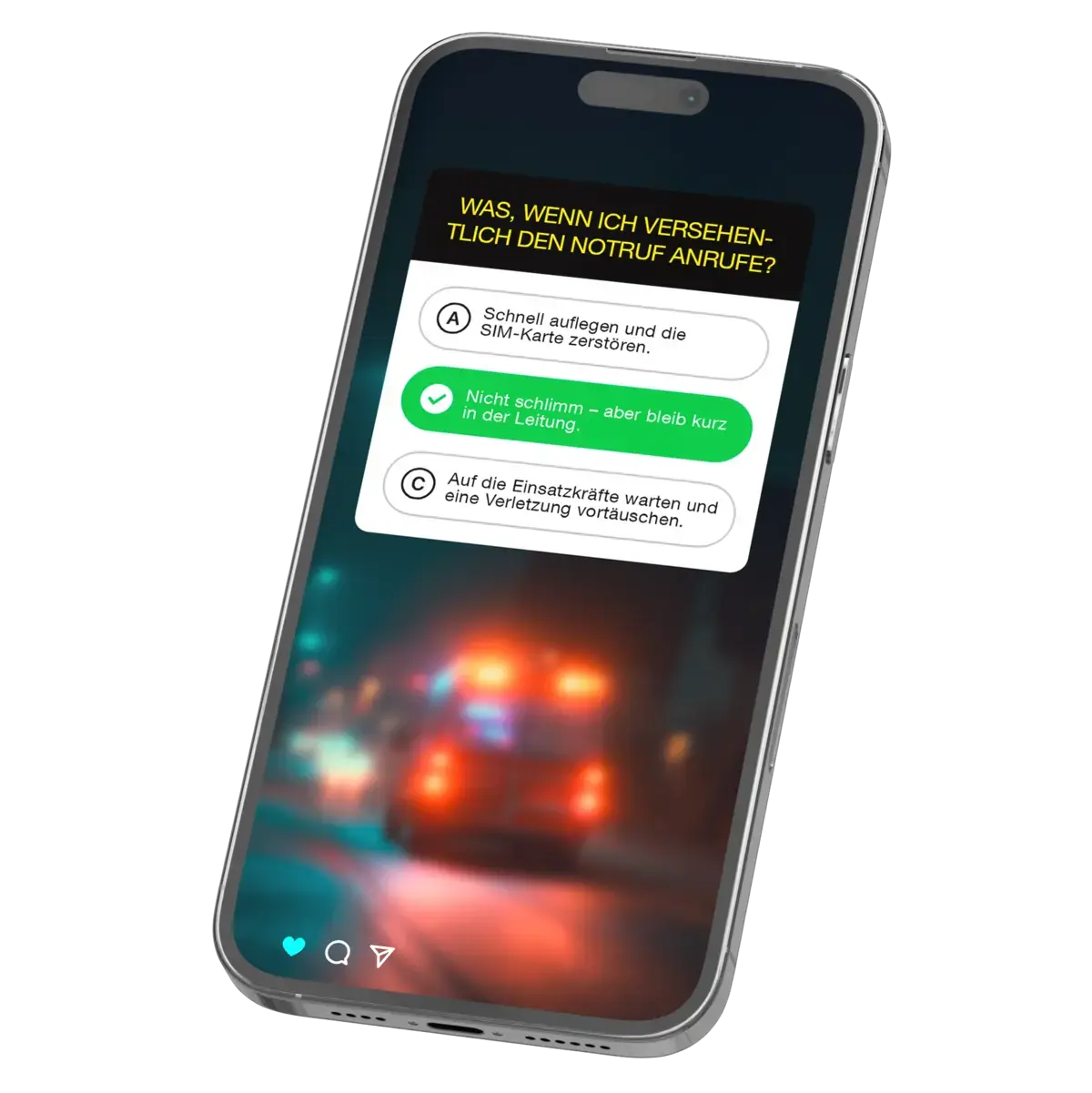 Ein Smartphone, auf dem das Quiz dargestellt wird