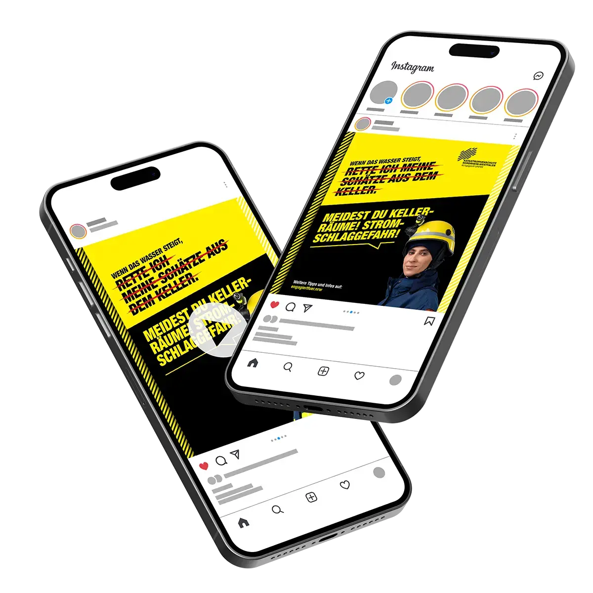 Das Bild zeigt Social Media Postings auf einem Handy mit einem Kampagnengesicht vom THW.