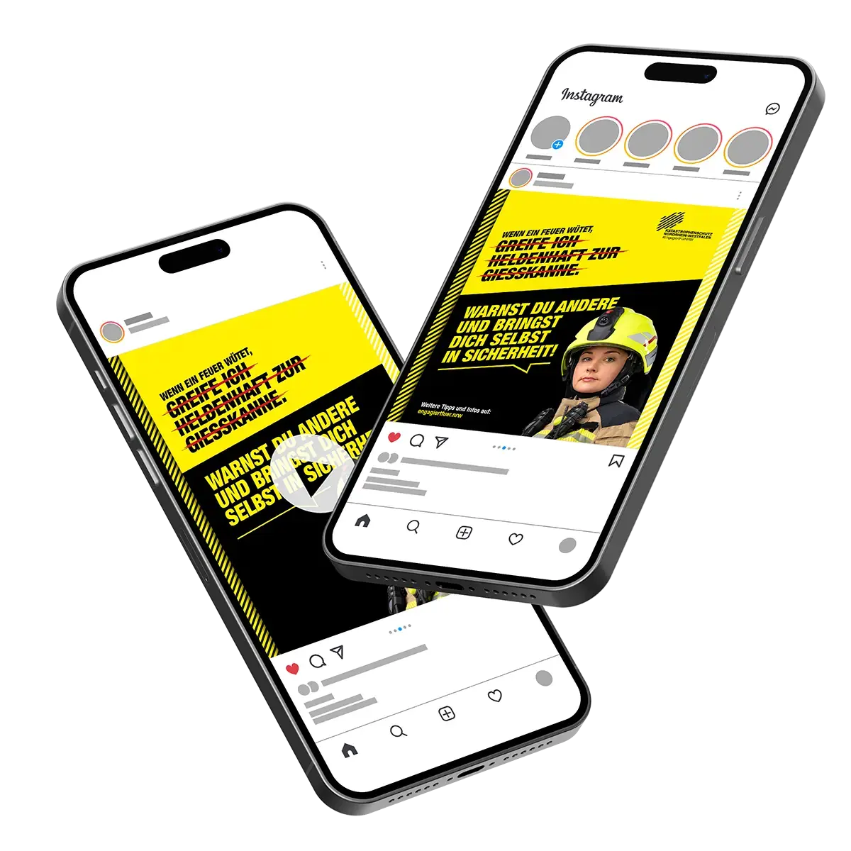 Das Bild zeigt Social Media Postings auf einem Handy mit einem Kampagnengesicht vom VdF.