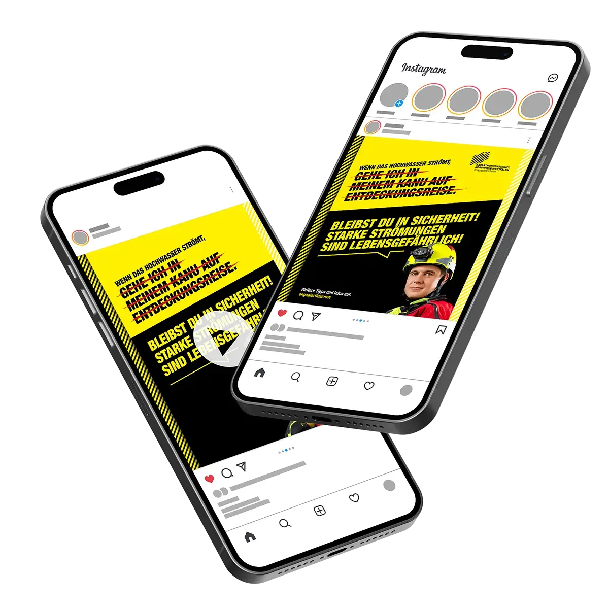 Das Bild zeigt Social Media Postings auf einem Handy mit einem Kampagnengesicht von der ASB.