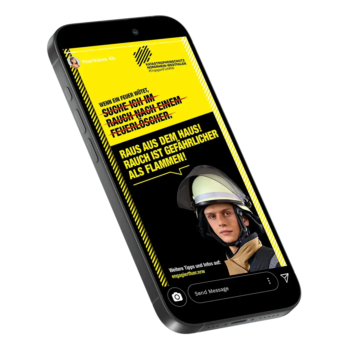 Das Bild zeigt Social Media Postings auf einem Handy mit einem Kampagnengesicht vom VdF.