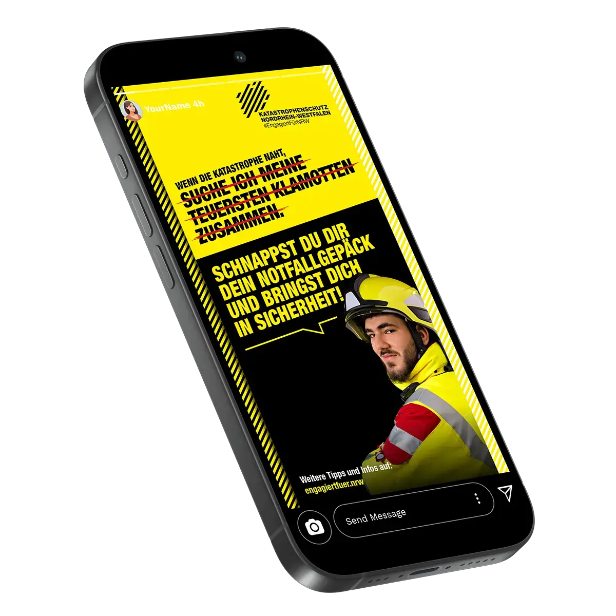 Das Bild zeigt Social Media Postings auf einem Handy mit einem Kampagnengesicht vom ASB.