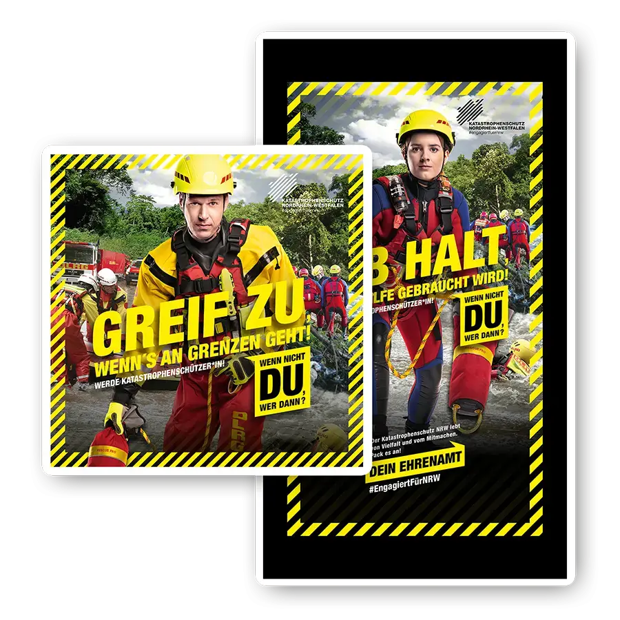 Das Bild zeigt Postingvarianten von zwei Ehrenamtlichen von der DLRG.