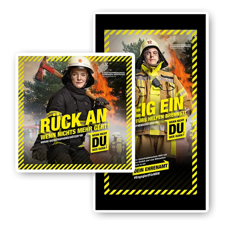 Das Bild zeigt Postingvarianten von zwei Ehrenamtlichen vom VdF.