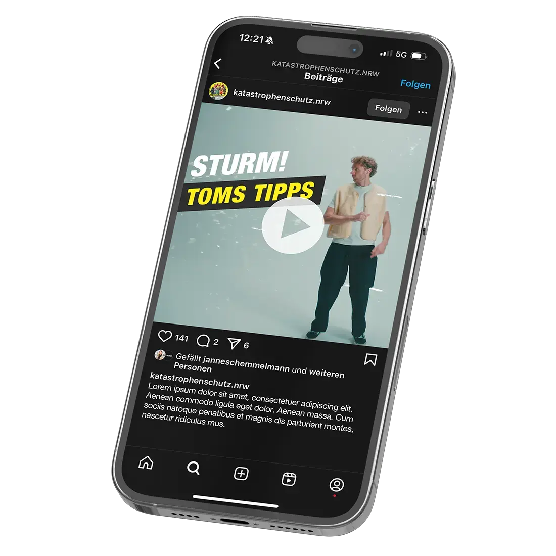 Das Bild zeigt ein Posting mit einem Ausschnitt der Tom-Clips auf einem Handybildschirm.