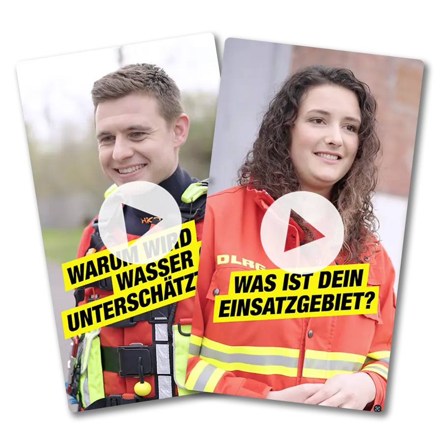 Das Bild zeigt zwei Video-Previews mit den Interviews der Kampagnengesichter der DLRG.