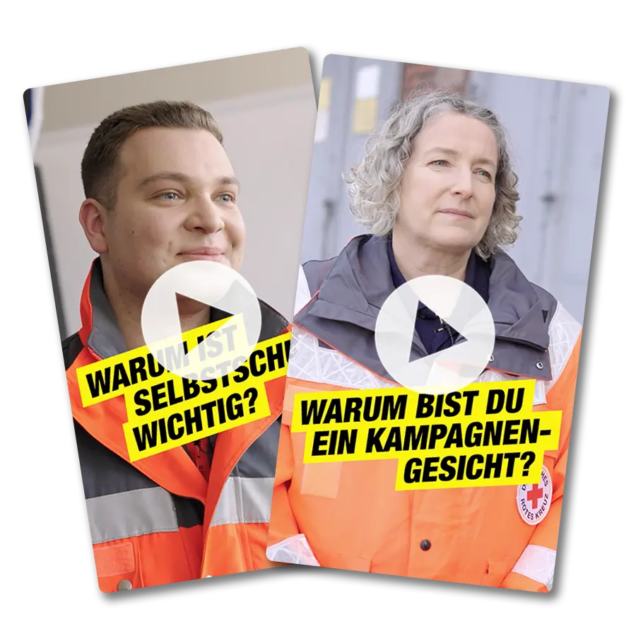 Das Bild zeigt zwei Video-Previews mit den Interviews der Kampagnengesichter des DRK.