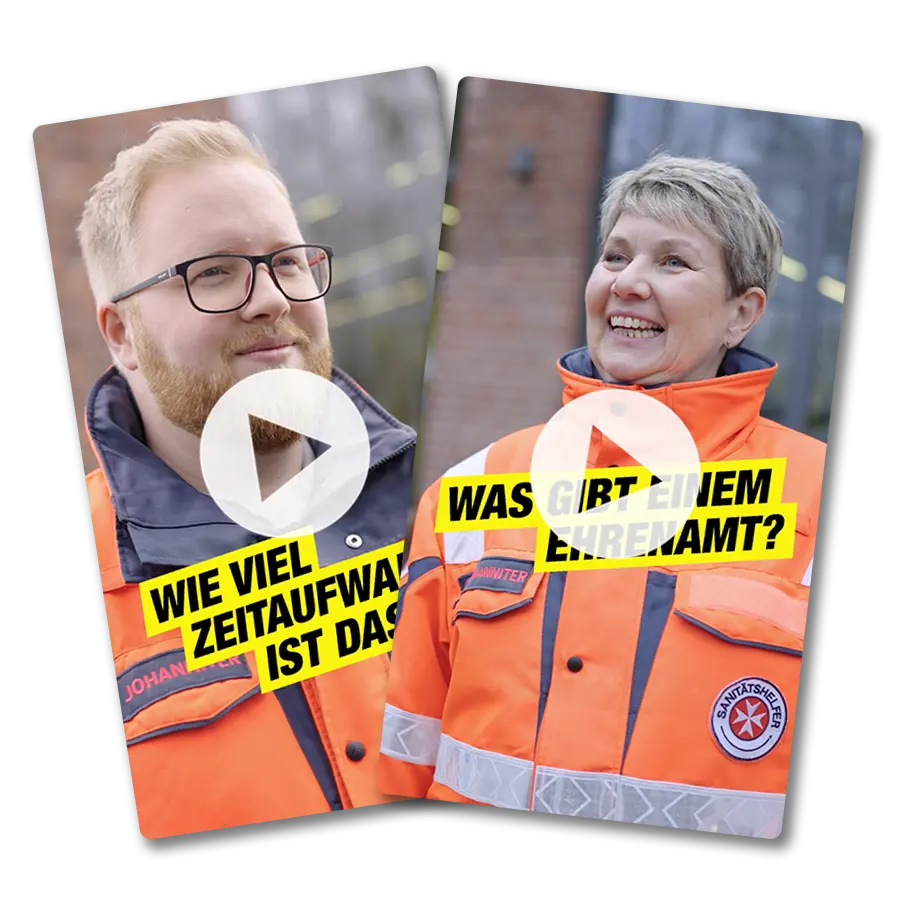 Das Bild zeigt zwei Video-Previews mit den Interviews der Kampagnengesichter von der JUH.