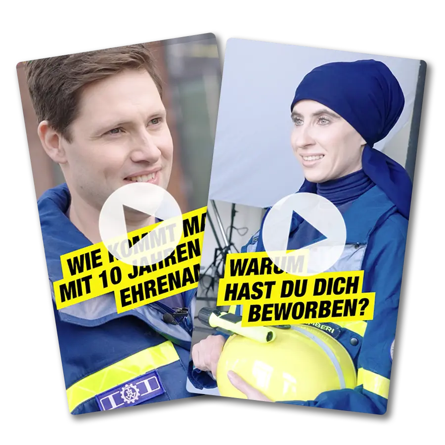 Das Bild zeigt zwei Video-Previews mit den Interviews der Kampagnengesichter des THW.