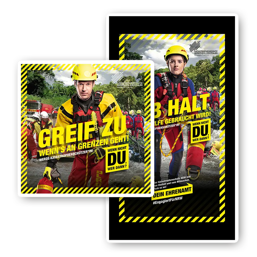 Das Bild zeigt Postingvarianten von zwei Ehrenamtlichen von der DLRG.