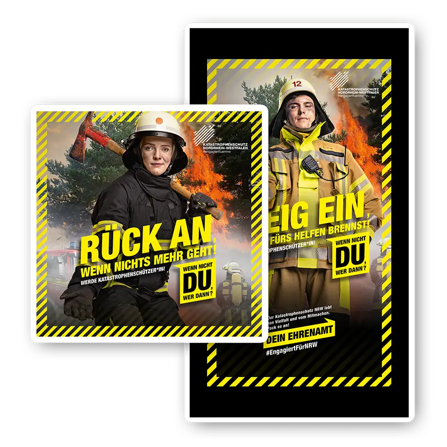 Das Bild zeigt Postingvarianten von zwei Ehrenamtlichen vom VdF.