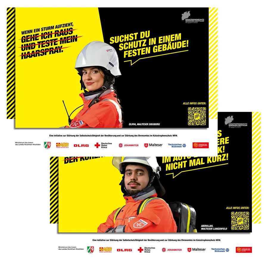 Das Bild zeigt Citystar-Plakate zweier Ehrenamtlicher vom MHD, die Tipps zur Selbsthilfe geben.