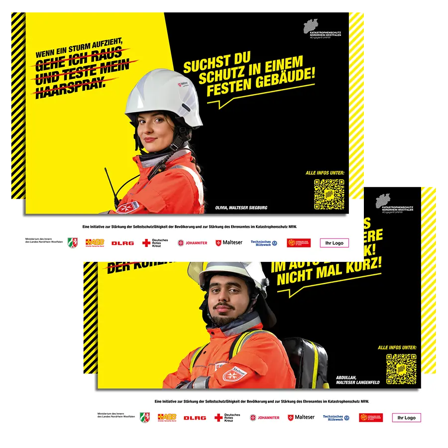Das Bild zeigt Citystar-Plakate zweier Ehrenamtlicher vom MHD, die Tipps zur Selbsthilfe geben.