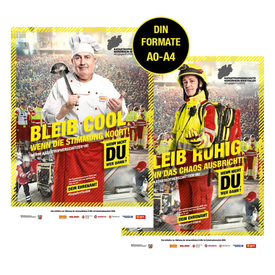 Das Bild zeigt Plakate von zwei Ehrenamtlichen vom ASB.