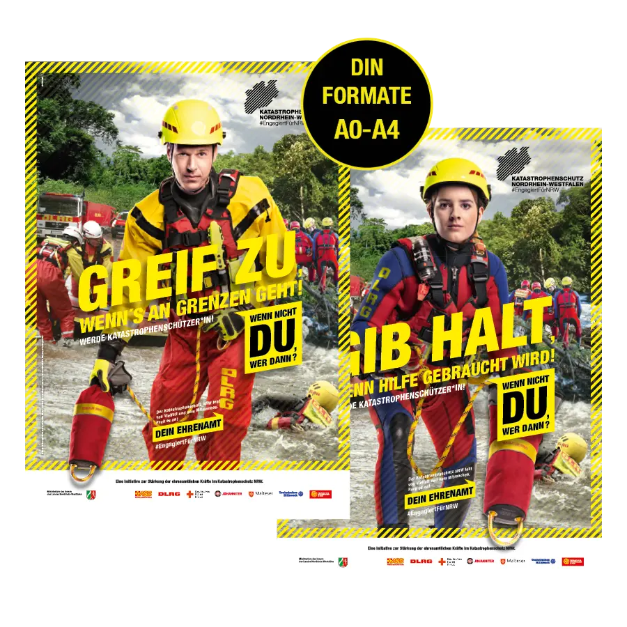 Das Bild zeigt Plakate von zwei Ehrenamtlichen von der DLRG.