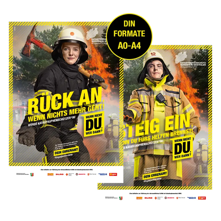 Das Bild zeigt Plakate von zwei Ehrenamtlichen vom VdF.