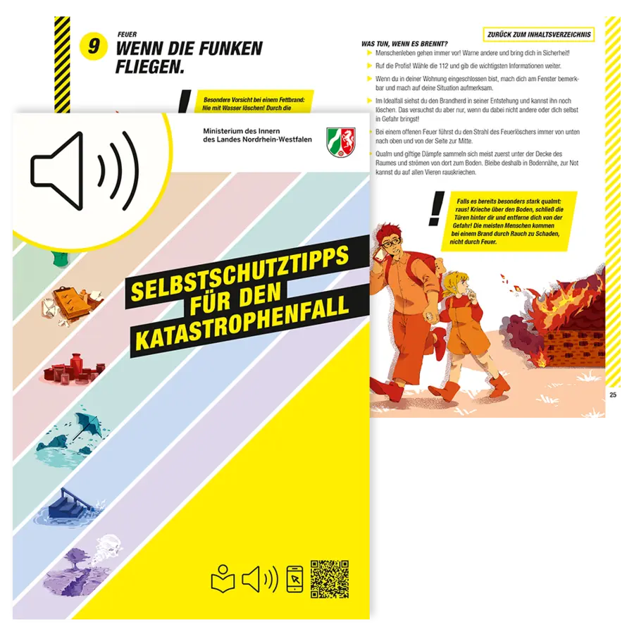 Der Selbstschutzguide mit einem Icon, dass auf die Audioversion hinweist.