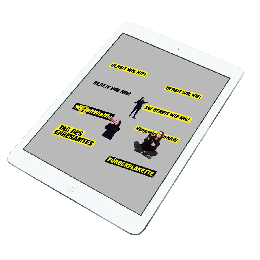 Das Bild zeigt ein Tablet. Auf dem Bild sieht man eine Reihe an gelb-schwarzen Stickern.